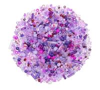 sourcing map 2000Pcs Mixed Glass Beads, 2-4 mm Mini Tube Bugle Loose Crafts Beads with Hole, Bulk Spacer Bead for DIY Craft Making, Purple