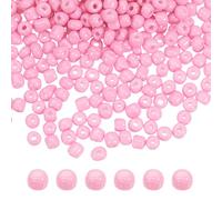sourcing map 2000Pcs Small Glass Beads 6/0 4mm Loose Tiny Round Small Beads for Bracelet Earring Rings Jewelry Making, Light Pink