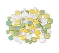 sourcing map 200g Round Mosaic Tiles for Crafts, Multi-Size Iridescent Mosaic Glass Bulk for DIY Art, Home Decoration, Vases, Mugs, Flower Pots (Mixed Yellow Green)