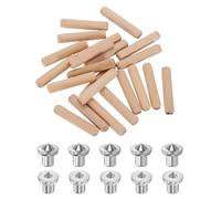 sourcing map 200Pcs 6 x 30mm Wood Dowel Pins, Hardwood Straight Grooved Pin with 10Pcs Solid Hollow Dowel Tenon Center Transfer Plugs Set for Furniture Woodworking, DIY Project, Dowel Jig