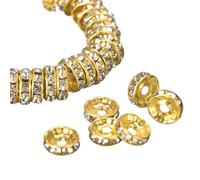 Sourcing Map 200Pcs 6mm Rondelle Spacer Beads - Silver Plated Rhinestone Round Loose Beads for DIY Bracelet Necklace Jewelry Making Supplies, Gold White