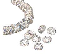 Sourcing Map 200Pcs 6mm Rondelle Spacer Beads - Silver Plated Rhinestone Spacer Beads for DIY Bracelet Necklace Jewelry Making Supplies, AB White