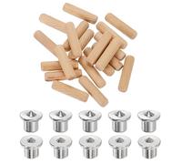 sourcing map 200Pcs 8 x 30mm Wood Dowel Pins, Hardwood Straight Grooved Pin with 10Pcs Solid Hollow Dowel Tenon Center Transfer Plugs Set for Furniture Woodworking, DIY Project, Dowel Jig