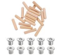 sourcing map 200Pcs 8 x 35mm Wood Dowel Pins, Hardwood Straight Grooved Pin with 10Pcs Solid Hollow Dowel Tenon Center Transfer Plugs Set for Furniture Woodworking, DIY Project, Dowel Jig