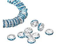 Sourcing Map 200Pcs 8mm Rondelle Spacer Beads - Silver Plated Rhinestone Round Loose Beads for DIY Bracelet Necklace Jewelry Making Supplies, Sky Blue