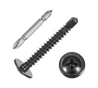 sourcing map 200Pcs #8x1-1/4" Self-Tapping Screws, 410 Stainless Steel Phillips Self Drilling Flat Head Sheet Metal Screws for Industry, Furniture Repair, Black