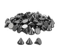 sourcing map 200Pcs Acrylic Spike Cone Studs, 10x12mm Flat Back Sew on Glue on Punk Spike Beads for Garments, Shoes, Bags Embellishment (Metallic Black)