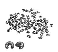 sourcing map 200Pcs Crimp Beads Covers, 4mm Crimp Bead Knot Covers Round Open Beads End Tips for Jewelry Making DIY, Dark Grey