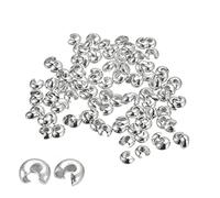 sourcing map 200Pcs Crimp Beads Covers, 4mm Crimp Bead Knot Covers Round Open Beads End Tips for Jewelry Making DIY, Silver
