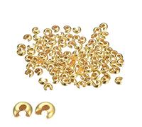 sourcing map 200Pcs Crimp Beads Covers, 4mm Crimp Bead Knot Covers Round Open Beads End Tips for Jewelry Making DIY, Gold