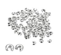 sourcing map 200Pcs Crimp Beads Covers, 5.4mm Crimp Bead Knot Covers Round Open Beads End Tips for Jewelry Making DIY, Silver