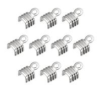 sourcing map 200Pcs Fold Over Cord Ends, 4x6.5mm Terminators Crimp End Tips for Leather Ribbon Craft Making, Rhodium Tone