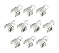 sourcing map 200Pcs Fold Over Cord Ends, 4x6.5mm Terminators Crimp End Tips for Leather Ribbon Craft Making, Silver Tone
