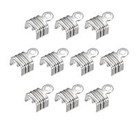 sourcing map 200Pcs Fold Over Cord Ends, 5x7.5mm Terminators Crimp End Tips for Leather Ribbon Craft Making, Rhodium Tone