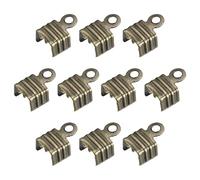 sourcing map 200Pcs Fold Over Cord Ends, 5x7.5mm Terminators Crimp End Tips for Leather Ribbon Craft Making, Bronze Tone