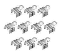 sourcing map 200Pcs Fold Over Cord Ends, 5x7.5mm Terminators Crimp End Tips for Leather Ribbon Craft Making, Metallic Black