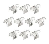 sourcing map 200Pcs Fold Over Cord Ends, 5x7.5mm Terminators Crimp End Tips for Leather Ribbon Craft Making, Silver Tone