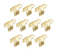 sourcing map 200Pcs Fold Over Cord Ends, 8x11mm Terminators Crimp End Tips for Leather Ribbon Craft Making, Gold Tone