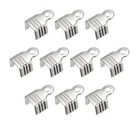 sourcing map 200Pcs Fold Over Cord Ends, 8x11mm Terminators Crimp End Tips for Leather Ribbon Craft Making, Rhodium Tone