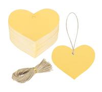 Sourcing Map 200Pcs Glittery Yellow Kraft Paper Heart-Shaped Gift Tags with String, 2.55 x 2.16 Inch, DIY Crafts, Christmas, Personalized Tags