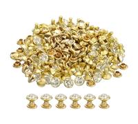sourcing map 200Pcs Gold Rhinestone Rivets, 7mm/0.28" Leathercraft Rivets Crystal Rivets Metal Double Cap Rhinestone Stud Rivets Stud for DIY Leather Craft Making Purse Clothing Shoes Belt