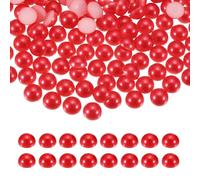 sourcing map 200Pcs Half Pearl for Crafts, 12mm Plastic Half Flatback Imitation Pearls Cabochon Loose Beads Rhinestone for DIY Crafts Clothing Tumbler Shoes Embellishment Nail (Red)