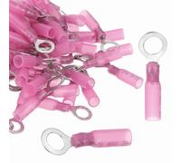 sourcing map 200pcs Heat Shrink Ring Connectors #1/4" Tinned Copper Insulated Ring Crimp Terminals 22-16 Gauge for Electrical Industrial Chemical Project, Red