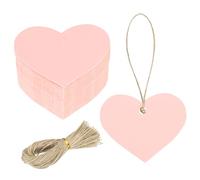 sourcing map 200Pcs Kraft Paper Gift Tags with String, 2.2 x 2.6 Inch Blank Hanging Labels Heart Shape Paper Labels Glittery Pink Gift Tags for Price Tags, Christmas, DIY Crafts