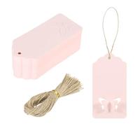 sourcing map 200Pcs Kraft Paper Gift Tags with String, 3.5 x 1.6 Inch Blank Hanging Labels Wave Shape Paper Labels Pink Gift Tags for Price Tags, Christmas, DIY Crafts