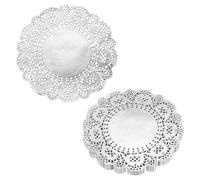 sourcing map 200pcs Lace Paper Doilies 5 Inch Silver Round Disposable Decorative Paper Placemats Hollow Flower Absorbing Papers for Cakes Desserts Food Decoration Wedding Birthday