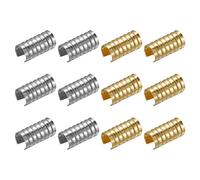 sourcing map 200Pcs Leather Rope Clips, 5.5x11mm Foldable Cylindrical Cord End Crimp for Lanyard, Tassel, DIY Crafts (100 x Silver Tone, 100 x Gold Tone)