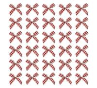 sourcing map 200pcs Mini Gingham Ribbon Bows 2 Inch Small Tiny Checkered Plaid Ribbon Bow for Sewing Crafts, Hair Accessories, Gift Box Ornament, Festival, Red/Beige