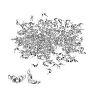 sourcing map 200Pcs Open Bead Tips Knot Covers, 1.3mm Metal Clamshell Crimp Fold-Over Calotte Ends Caps for Jewelry Making DIY Crafts, Silver