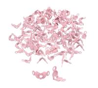 sourcing map 200pcs Open Bead Tips Knot Covers, 1mm Metal Clamshell Crimp Fold-Over Calotte Ends Caps for DIY Bracelets Necklaces Crafts Jewelry Making, Pink