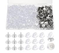 sourcing map 200Pcs Pair Pin Backs Locking for Crafts Keepers Locking Clasp Blank Backing Pin with Storage Case for Backpacks, Craft Making, Tie, Hat, Badges, Clear