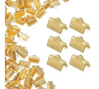 sourcing map 200Pcs Ribbon Ends, 10mm Ribbon Crimp Clamp End Bookmark Leather Pinch Crimps Cord Ends, Foldable Clasps Crimp End for Necklace Bracelet DIY Craft Making, Gold