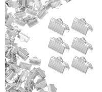 sourcing map 200Pcs Ribbon Ends, 10mm Ribbon Crimp Clamp End Bookmark Leather Pinch Crimps Cord Ends, Foldable Clasps Crimp End for Necklace Bracelet DIY Craft Making, Silver White