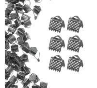 sourcing map 200Pcs Ribbon Ends, 6mm Ribbon Crimp Clamp End Bookmark Leather Pinch Crimps Cord Ends, Foldable Clasps Crimp End for Necklace Bracelet DIY Craft Making, Gun Black