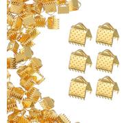 sourcing map 200Pcs Ribbon Ends, 6mm Ribbon Crimp Clamp End Bookmark Leather Pinch Crimps Cord Ends, Foldable Clasps Crimp End for Necklace Bracelet DIY Craft Making, Gold