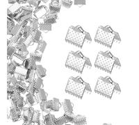 sourcing map 200Pcs Ribbon Ends, 8mm Ribbon Crimp Clamp End Bookmark Leather Pinch Crimps Cord Ends, Foldable Clasps Crimp End for Necklace Bracelet DIY Craft Making, Silver White