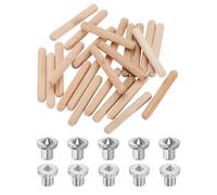 sourcing map 200Pcs Wood Dowel Pins, 3/20" x 1 3/8" Wooden Dowel Rods Straight Grooved Pins with 51Pcs Solid Hollow Dowels Tenon Center Transfer Plugs for Furniture Woodworking DIY Project