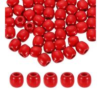 sourcing map 200Pcs Wooden Loose Beads, Colored Round Decorative Pony Beads, Craft Barrel Wood Ornaments for Macrame, Jewelry Making, Hair Braids, Bracelets, Red