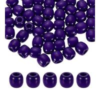 sourcing map 200Pcs Wooden Loose Beads, Colored Round Decorative Pony Beads, Craft Barrel Wood Ornaments for Macrame, Jewelry Making, Hair Braids, Bracelets, Purple
