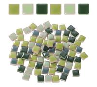 sourcing map 205pcs Ceramic Mosaic Tiles, Bulk Stained Square Glazed Porcelain Pieces Kit for DIY Crafts, Handmade Art Craft Projects for Home Decor(200g, Mixed Green)