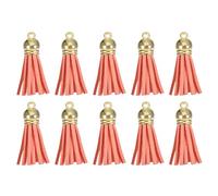 sourcing map 20Pcs 1.5 Inch Leather Tassels Keychain Charm with Gold Cap for Pendant Bracelet Jewelry Making DIY Craft Decoration, Coral Pink