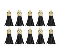 sourcing map 20Pcs 1.5 Inch Leather Tassels Keychain Charm with Gold Cap for Pendant Bracelet Jewelry Making DIY Craft Decoration, Black