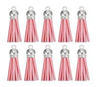 sourcing map 20Pcs 1.5 Inch Leather Tassels Keychain Charm with Silver Cap for Pendant Bracelet Jewelry Making DIY Craft Decoration, Pink