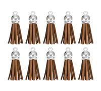 sourcing map 20Pcs 1.5 Inch Leather Tassels Keychain Charm with Silver Cap for Pendant Bracelet Jewelry Making DIY Craft Decoration, Coffee