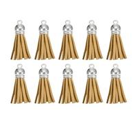 sourcing map 20Pcs 1.5 Inch Leather Tassels Keychain Charm with Silver Cap for Pendant Bracelet Jewelry Making DIY Craft Decoration, Khaki
