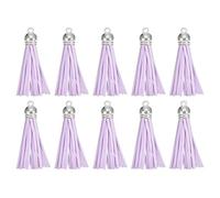 sourcing map 20Pcs 2.2 Inch Leather Tassels Keychain Charm with Silver Cap for Pendant Bracelet Jewelry Making DIY Craft Decoration, Light Purple